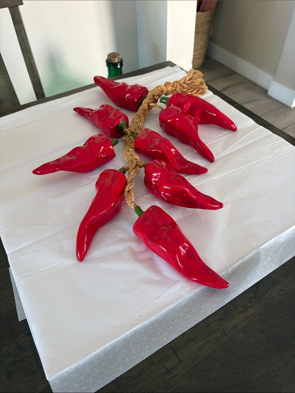 Red Ceramic Large Chili Peppers Hanging Kitchen Decor 22” Hanging